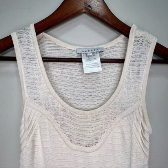 Sandro Cream Knit Scoop Neck Dress Size 2 Neutral Minimalist - Picture 5 of 11